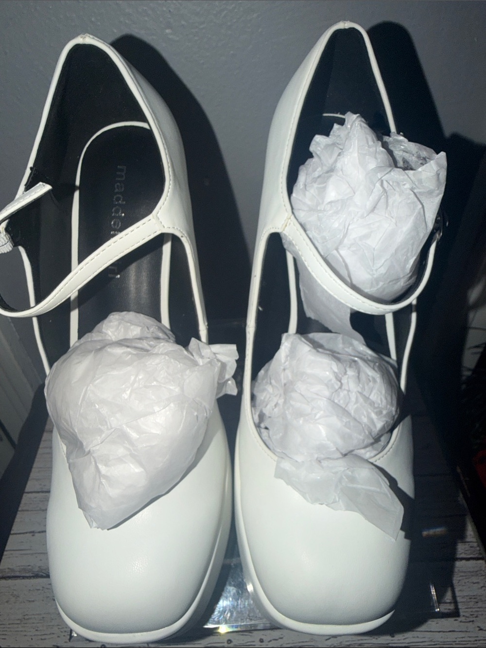 Madden Girl White Mary Jane Block Heel Pumps